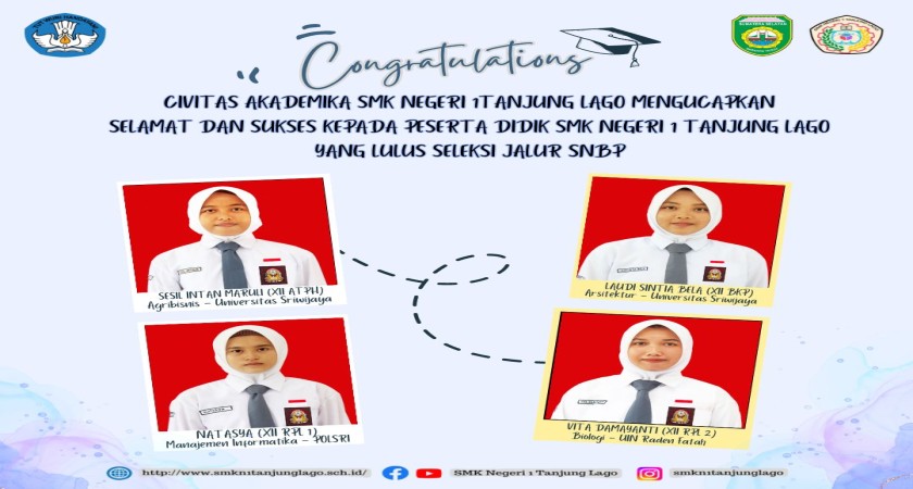 Selamat! 4 Siswa SMK Negeri 1 Tanjung Lago Lulus SNBP 2024